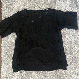 We The Free black tunic with crochet and Ruffle-Trim Top, XS, NWOT